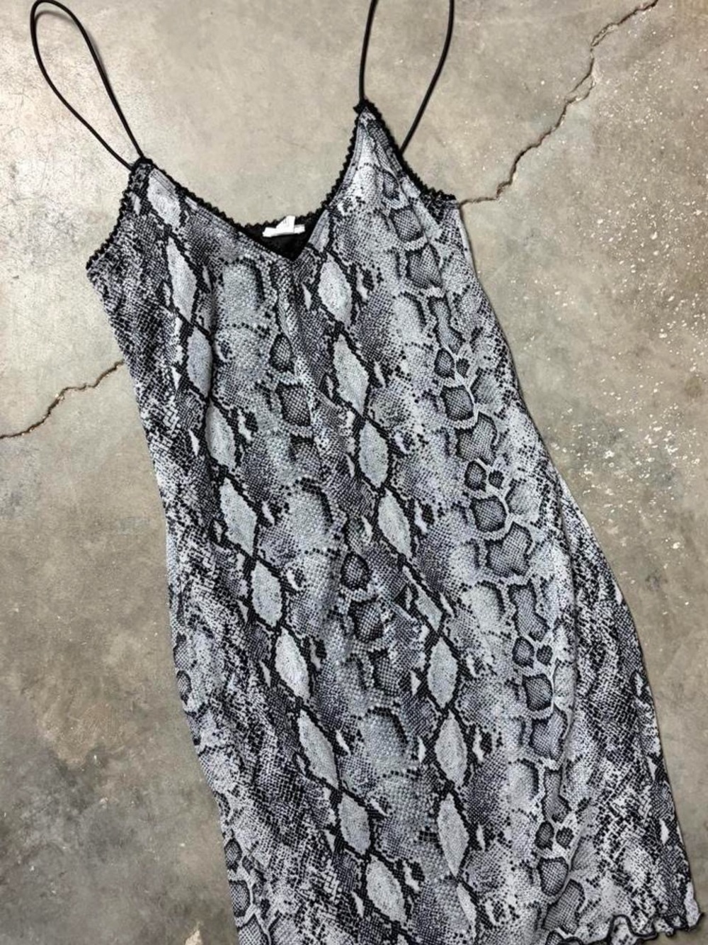 Garage Black and Gray Snake-Print Slip Dress